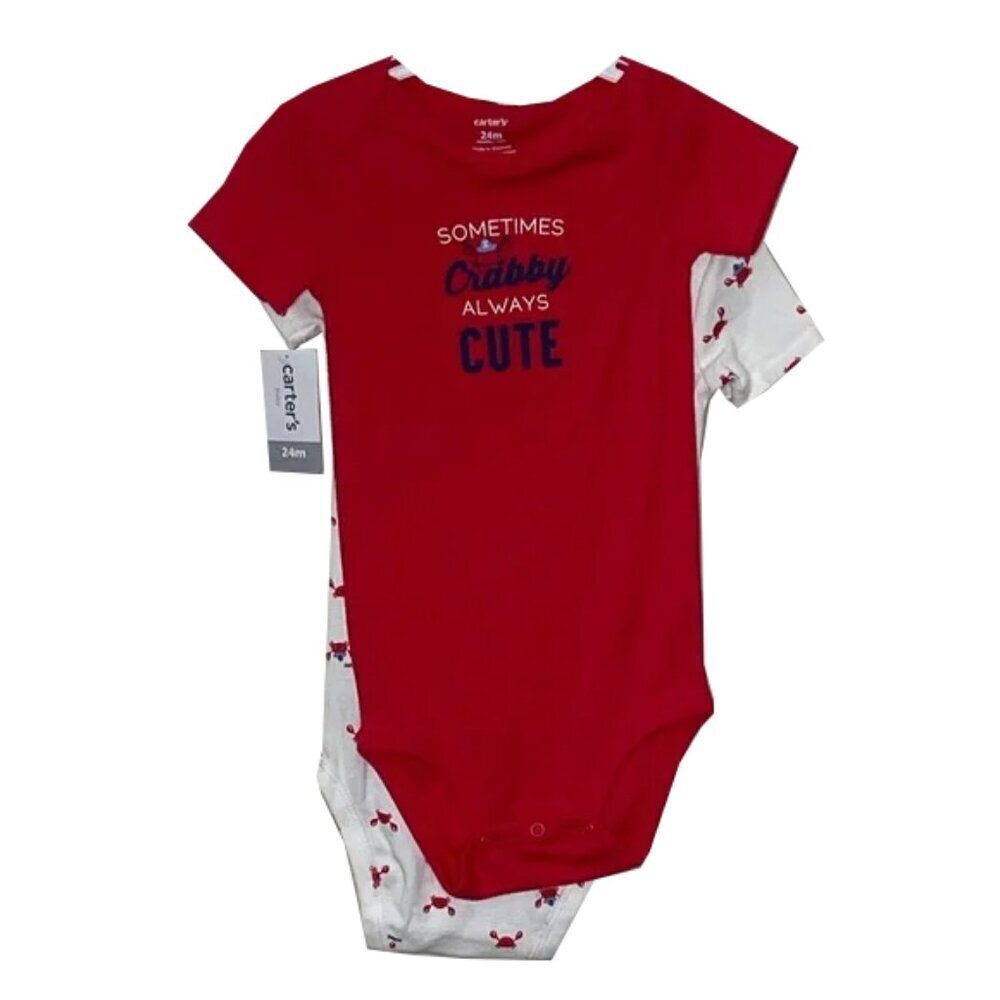 🆕 CARTERS Red and White Baby Crab 2-Pack Onsie Size 24M
